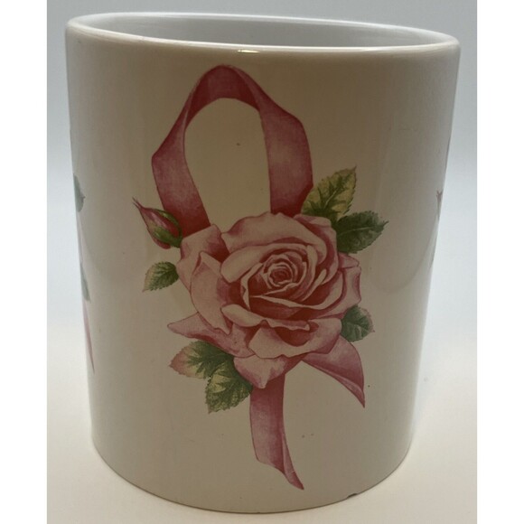 VTG 1997 Avon Breast Cancer Awareness Crusade Pink Ribbon With Rose Mug 10oz - Picture 2 of 5